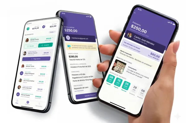 Kuenpad P2P lending app screens, built by Mahisoft